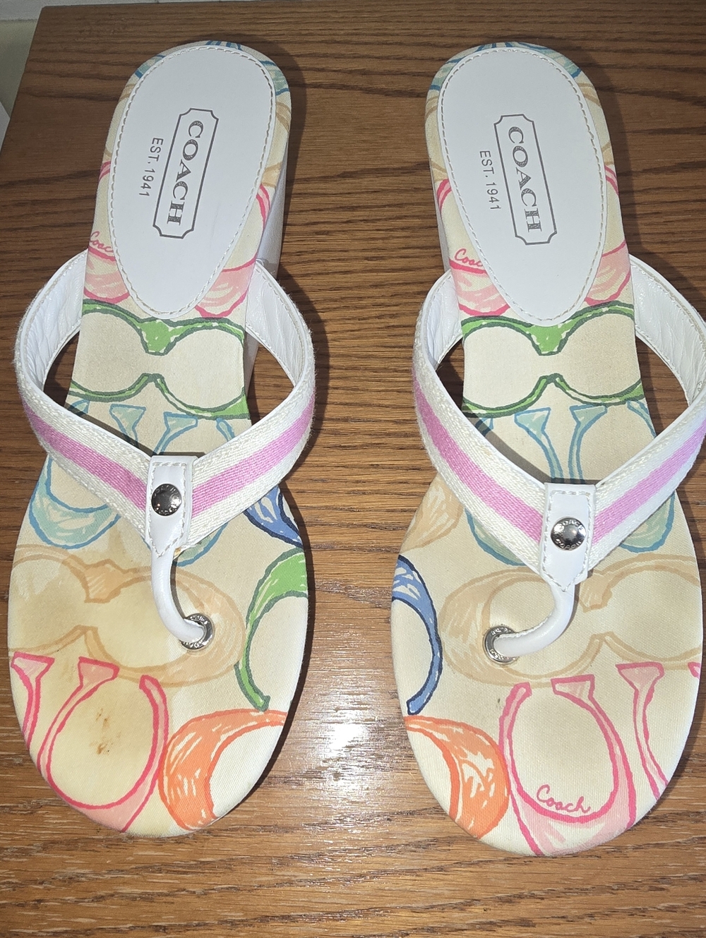 Coach Women’s White Strap Multicolor Print Sandals